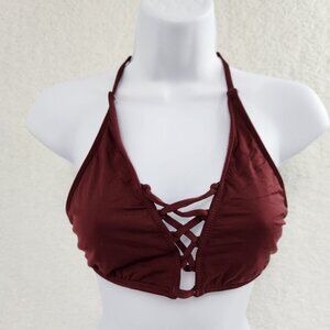 Bikini Top Only Burgundy Women's Strappy Adjustable Tie Medium